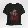 Christmas Cat Tee — "Merry Christmas" Kitty in Santa Sack T-Shirt