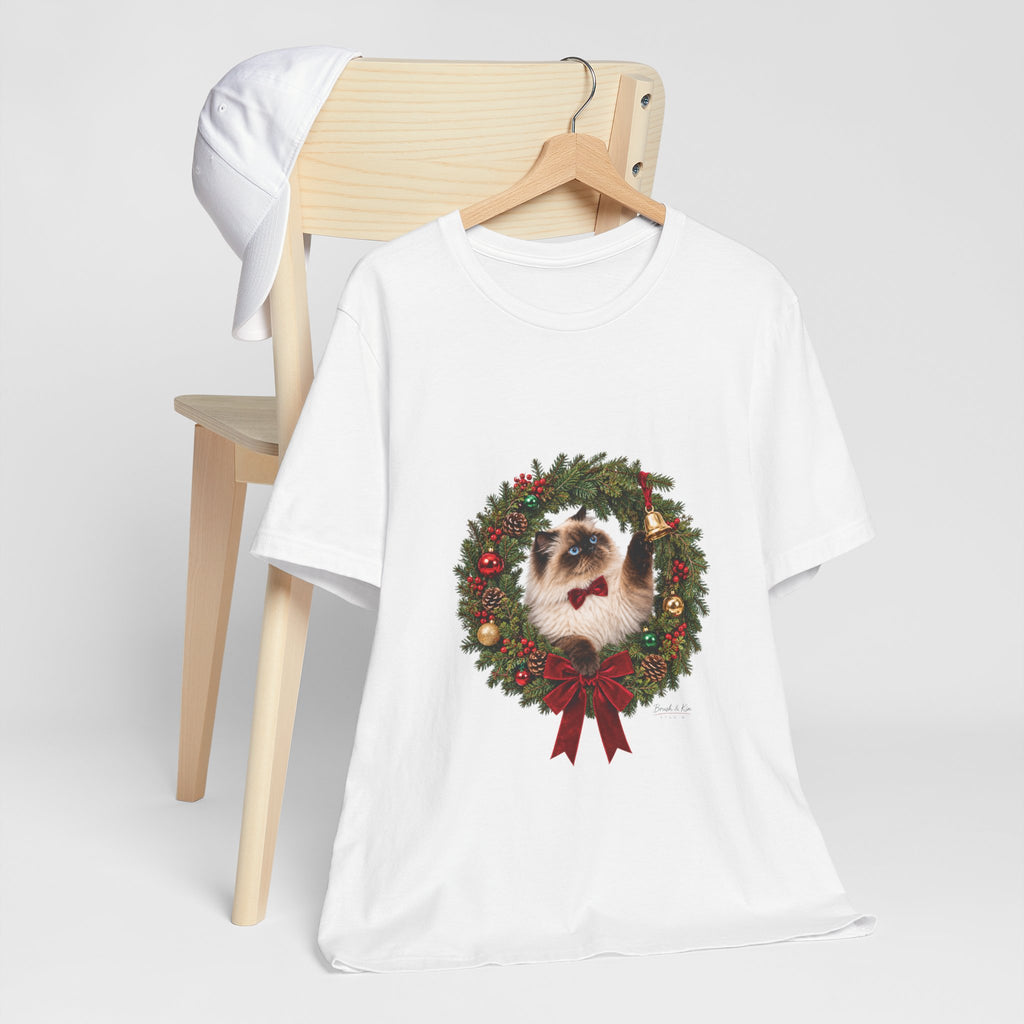 Christmas Cat Wreath T-Shirt — Holiday Ragdoll Cat Tee