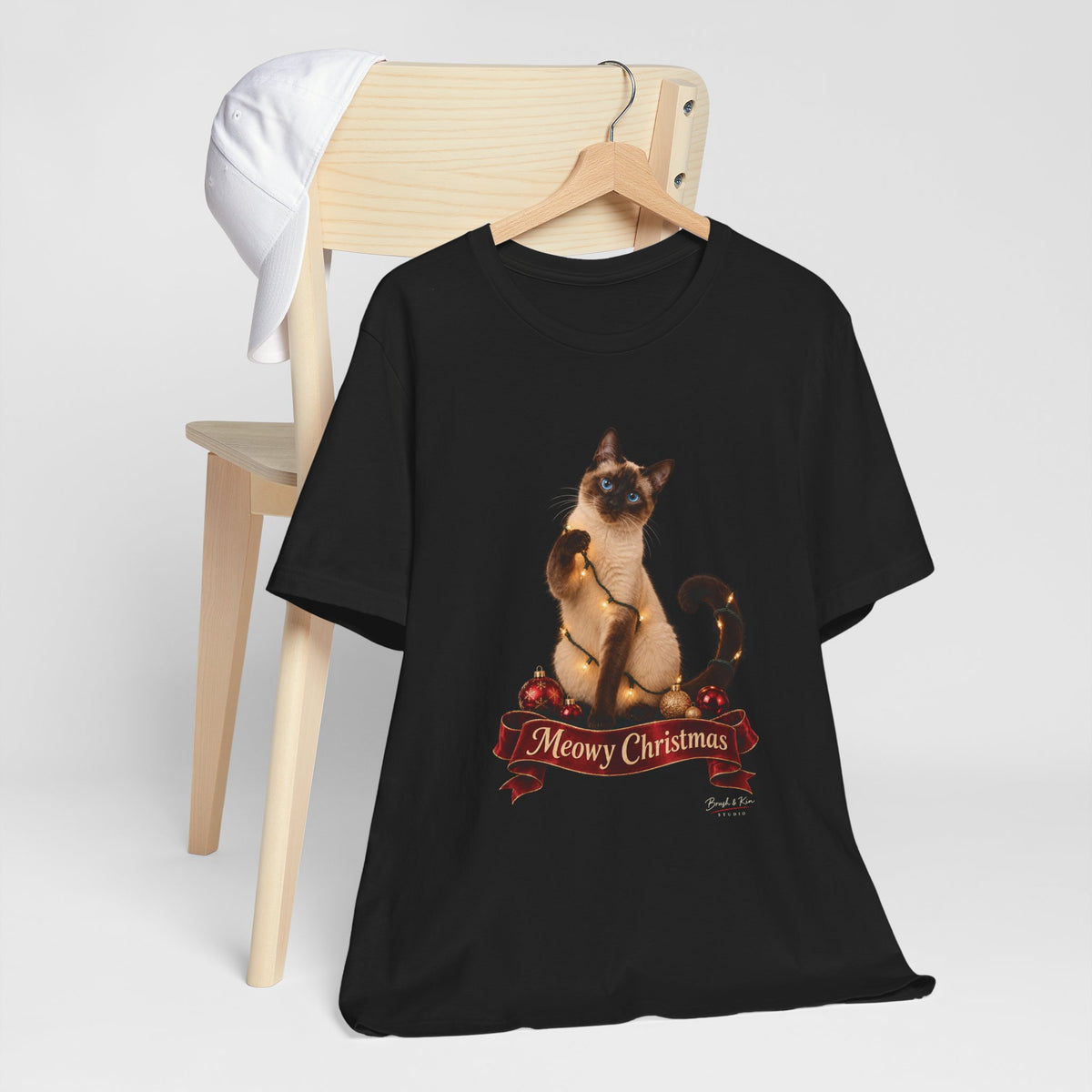Meowy Christmas Cat Tee — Cute Siamese Holiday T-Shirt
