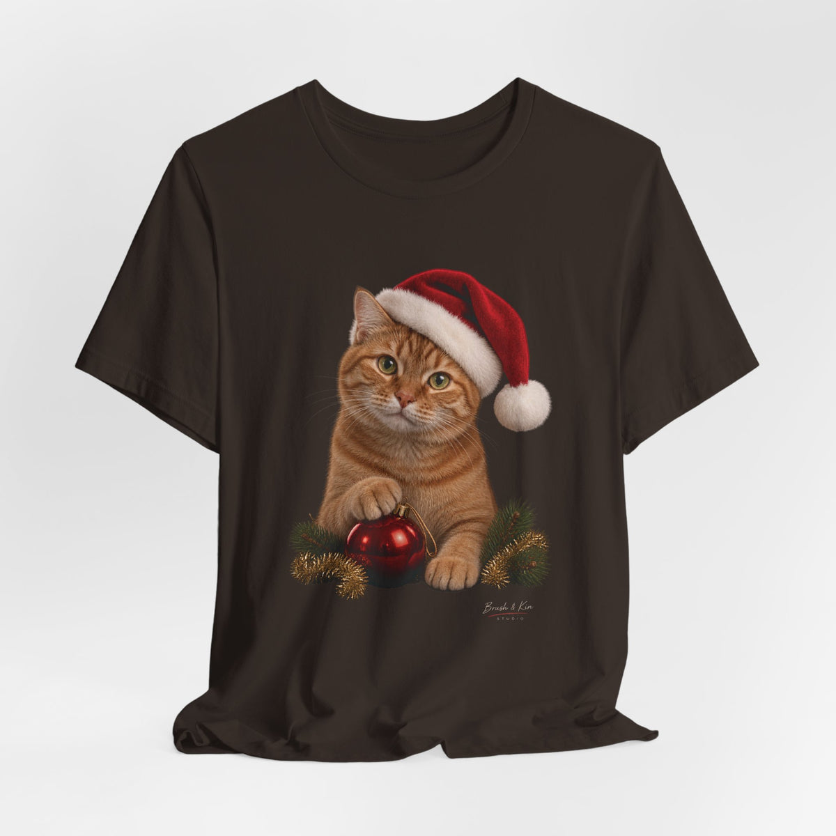 Christmas Cat T-Shirt — Ginger Cat in Santa Hat Holiday Tee