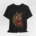 German Shepherd Christmas Tee — Festive Wreath & Scarf Dog T-Shirt