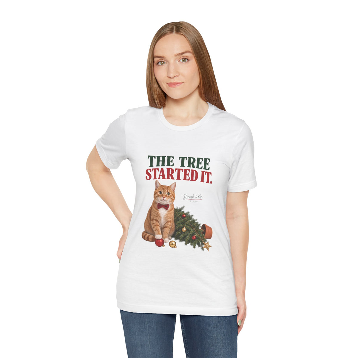 The Tree Started It Cat T-Shirt — Funny Christmas Cat Tee
