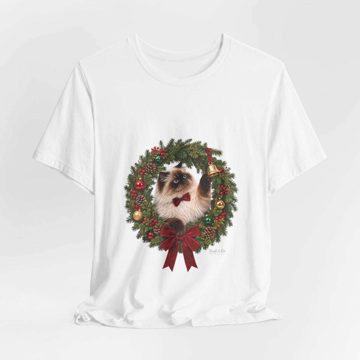 Christmas Cat Wreath T-Shirt — Holiday Ragdoll Cat Tee