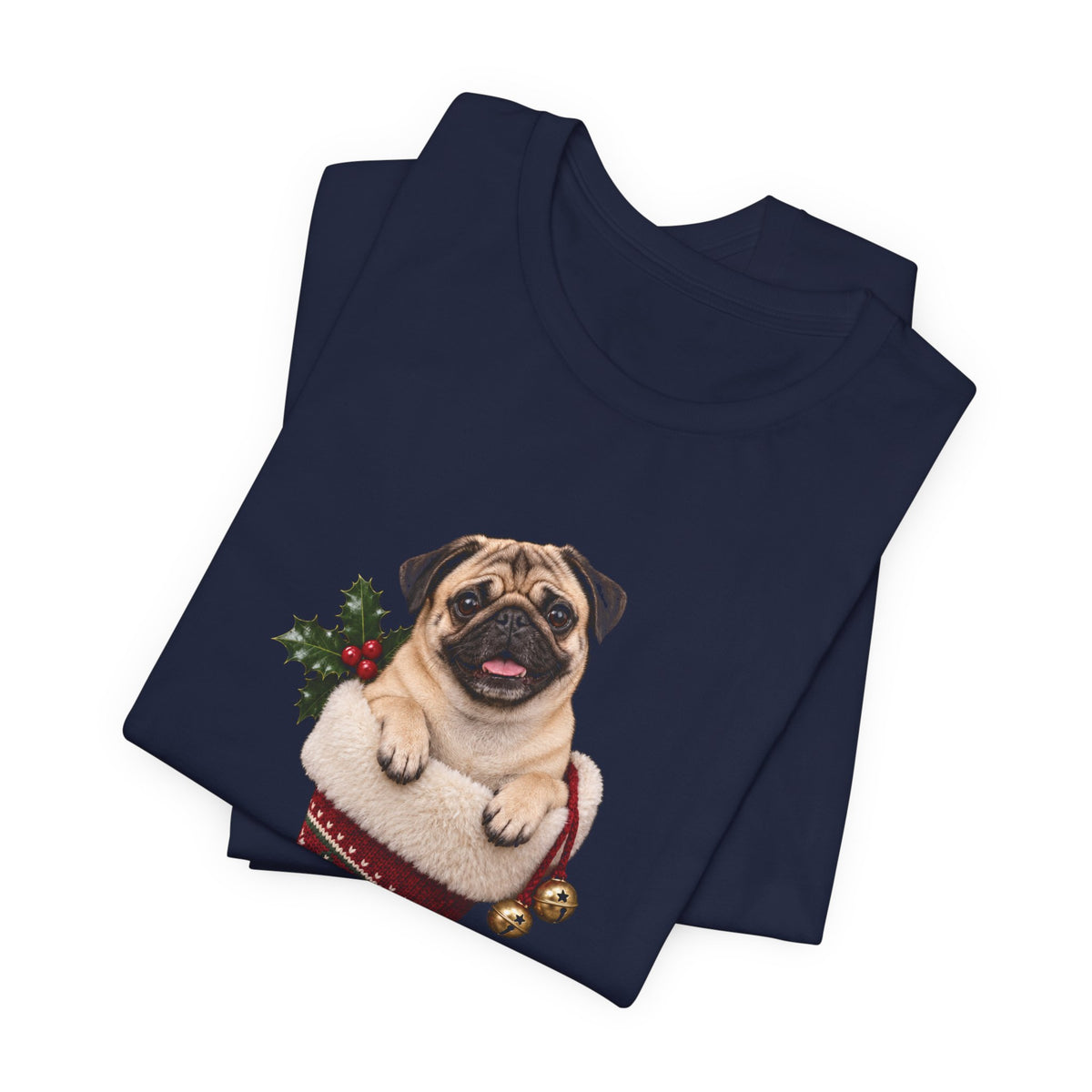 Pug in Christmas Stocking Tee — Cute Holiday Dog T-Shirt