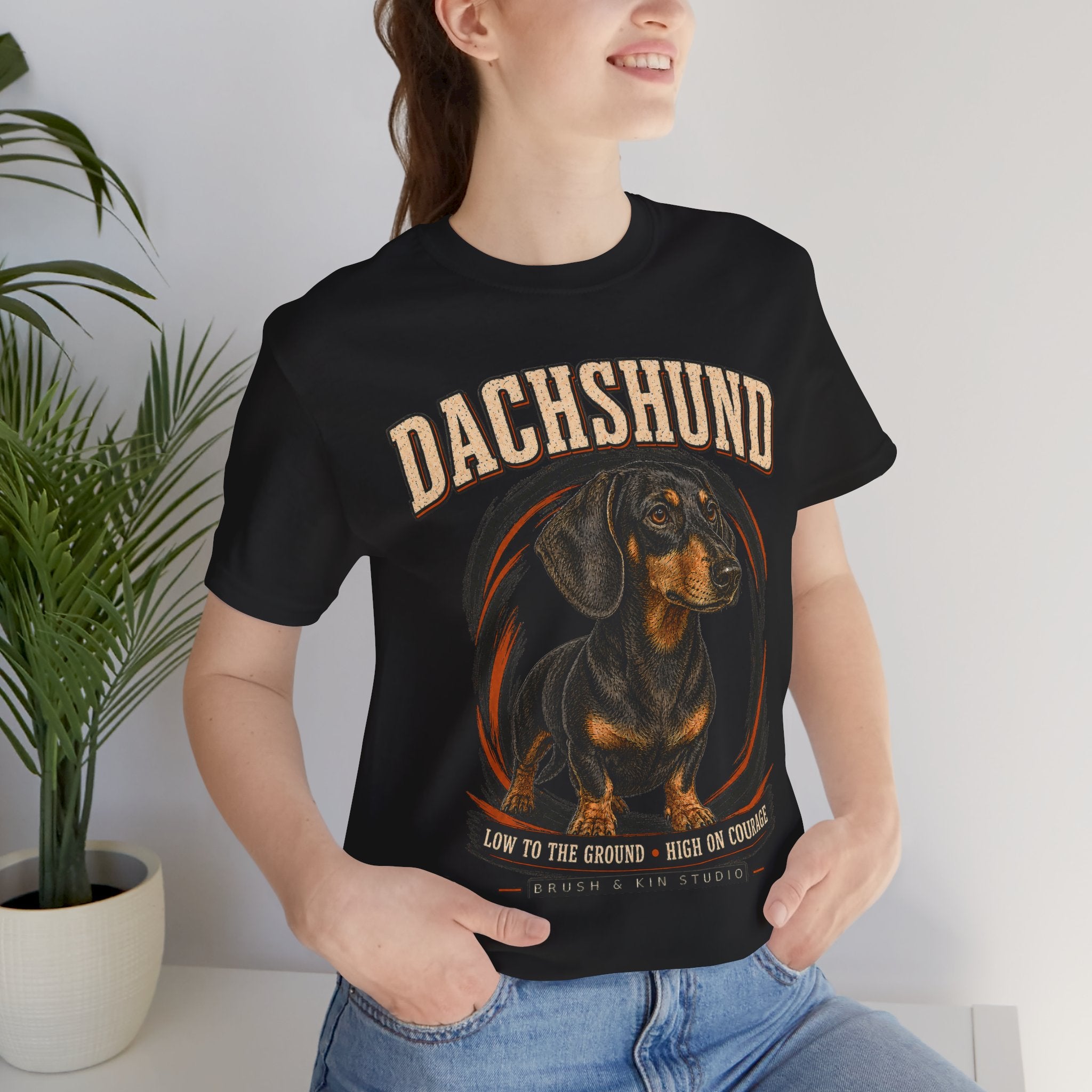 Dachshund Graphic Tee - 'Low to the Ground, High on Courage' Dog Lover T-Shirt