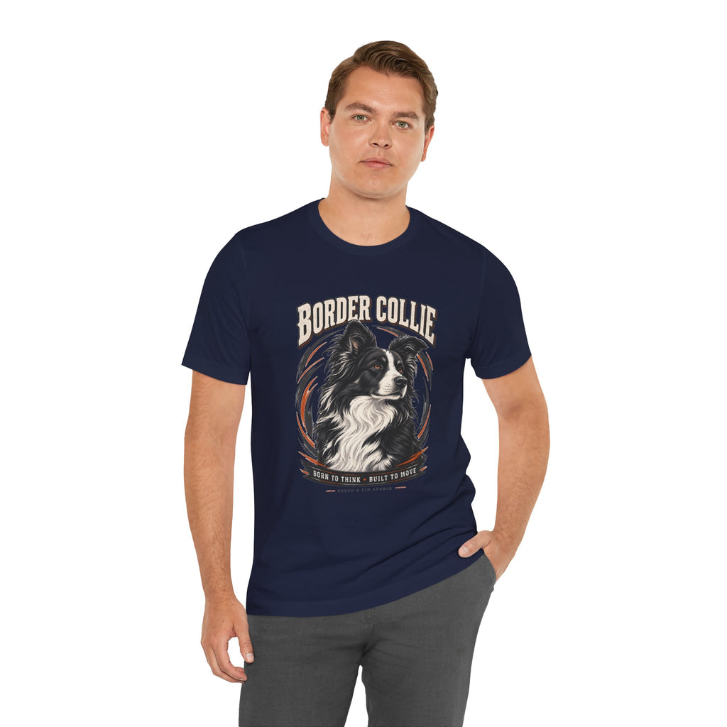 Border Collie Portrait Tee — Born to Think, Built to Move Dog Lover T-Shirt