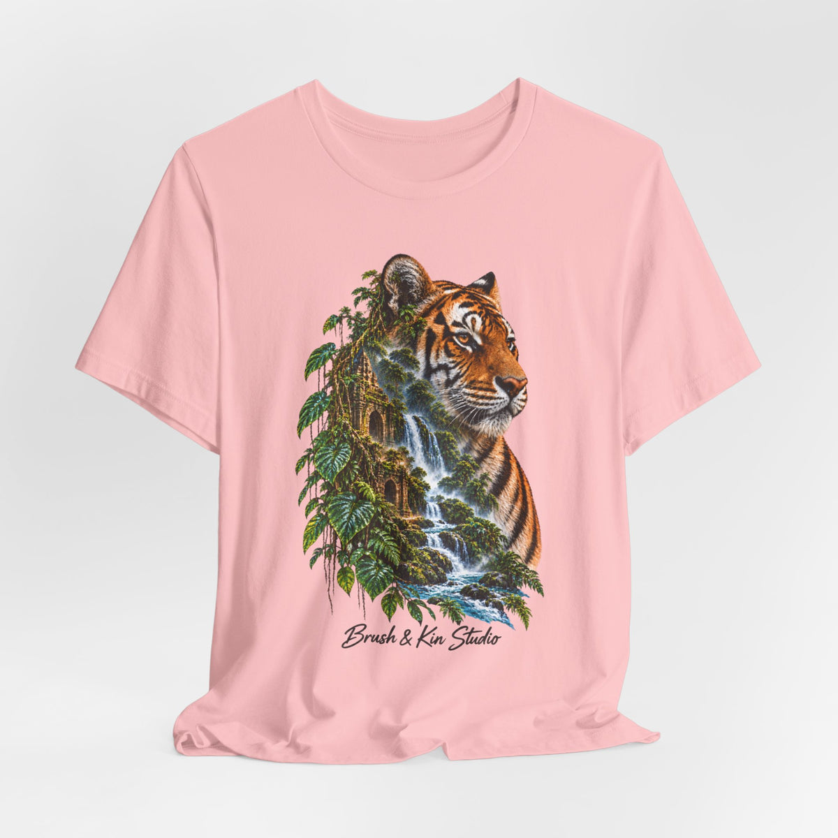 Tiger & Waterfall Graphic Tee — Nature Wildlife Shirt