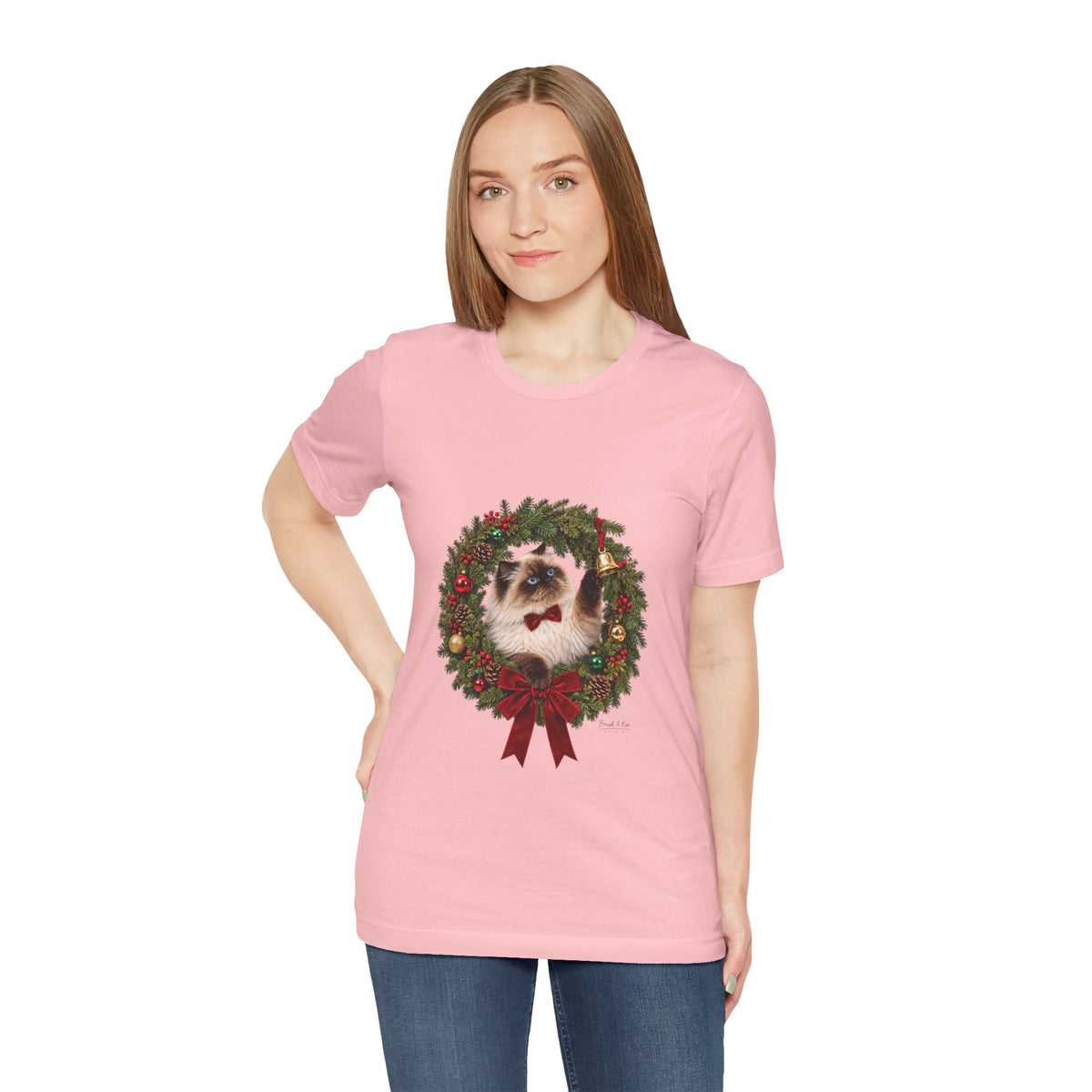 Christmas Cat Wreath T-Shirt — Holiday Ragdoll Cat Tee